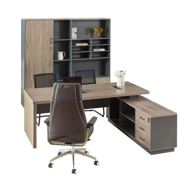 Bàn Giám Đốc Hiện Đại Yếm Trơn Sọc Trắng Tủ Phụ 1m6 - BGDVP51