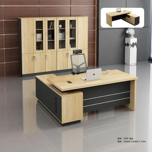 Bàn Giám Đốc Hiện Đại Yếm Gỗ 2 Sọc Trắng - BGDVP54