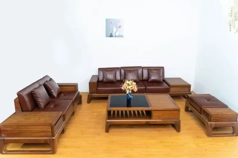 Sofa gỗ mun đệm lưng bọc da - SGVP09