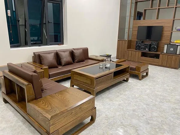 Sofa gỗ sồi nga đệm ngồi bọc da cao cấp - SGVP11