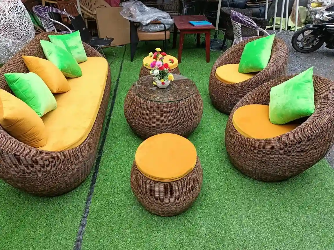 Bàn Ghế Cafe Đan Sợi Nhựa Nguyên Chất - BGCVP12