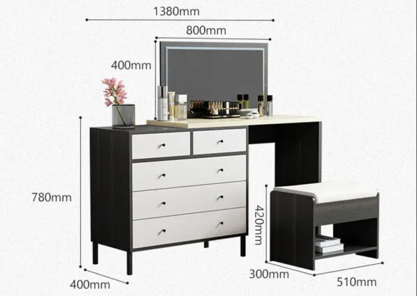 Bàn Phấn Liền Tủ Để Đồ Gương Hình Chữ Nhật - BTDVP25