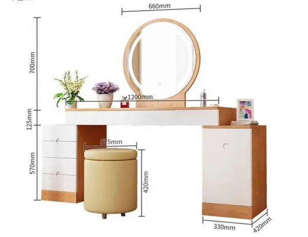 Bàn Trang Điểm Gương Tròn 2 Cạnh Tủ - BTDVP26