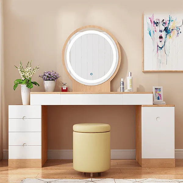 Bàn Trang Điểm Gương Tròn 2 Cạnh Tủ - BTDVP26