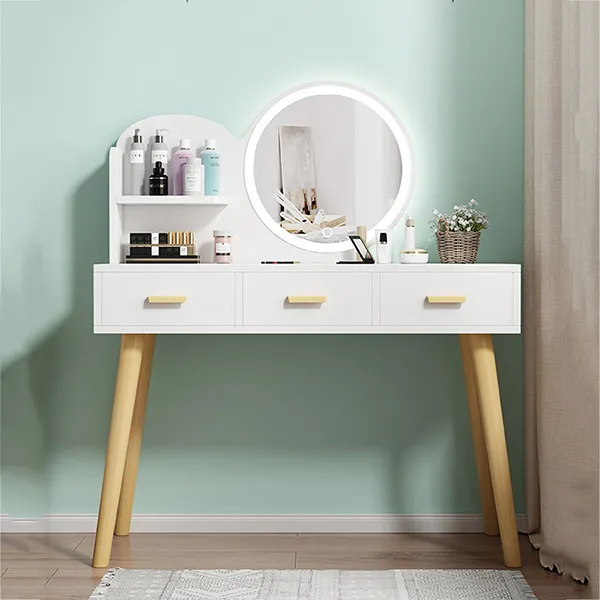 Bàn Trang Điểm Gương Tròn Có Đèn LED - BTDVP09