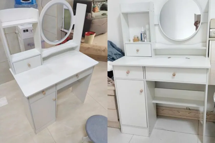 Bàn Trang Điểm Gỗ MDF Gương Tròn Có Đèn LED - BTDVP35