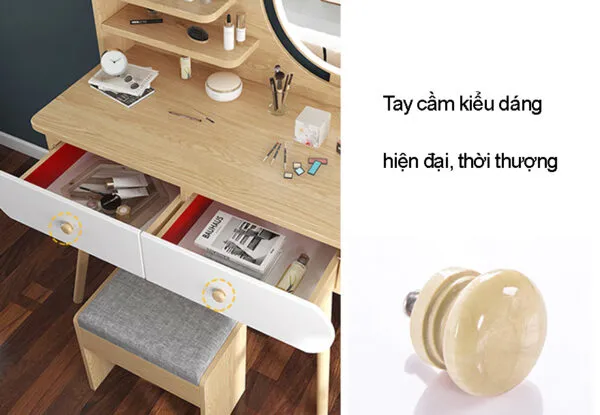 Bàn Trang Điểm Gương Tròn Tích Hợp Đèn LED - BTDVP16