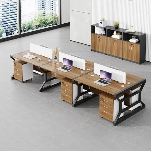 Cụm Bàn 6 Người Vách Ngăn Gỗ Công Nghiệp Trắng - BLVVP39