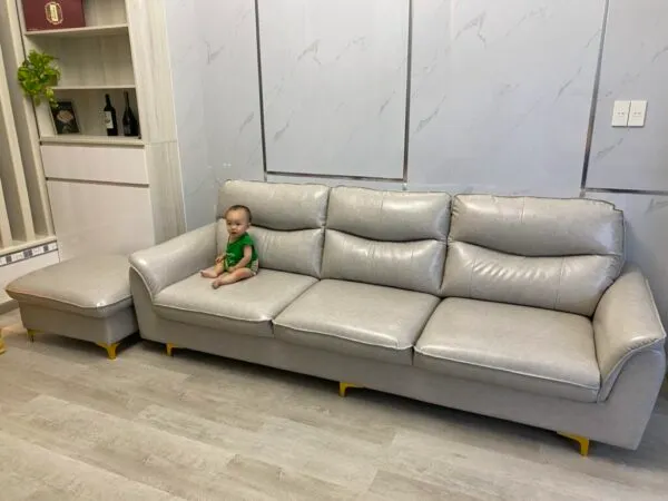 Sofa Da Simili Khung Gỗ Dâu Màu Ghi Xám - SDVP06
