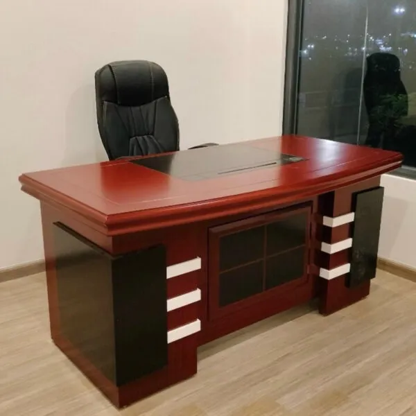 Bàn Giám Đốc Yếm Đen Kẻ Ô Gỗ Công Nghiệp 1m6 - BGDVPXP17