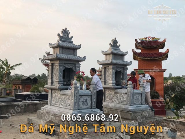 Mộ đá hai mái hoa văn Rồng Phượng tuyệt đẹp