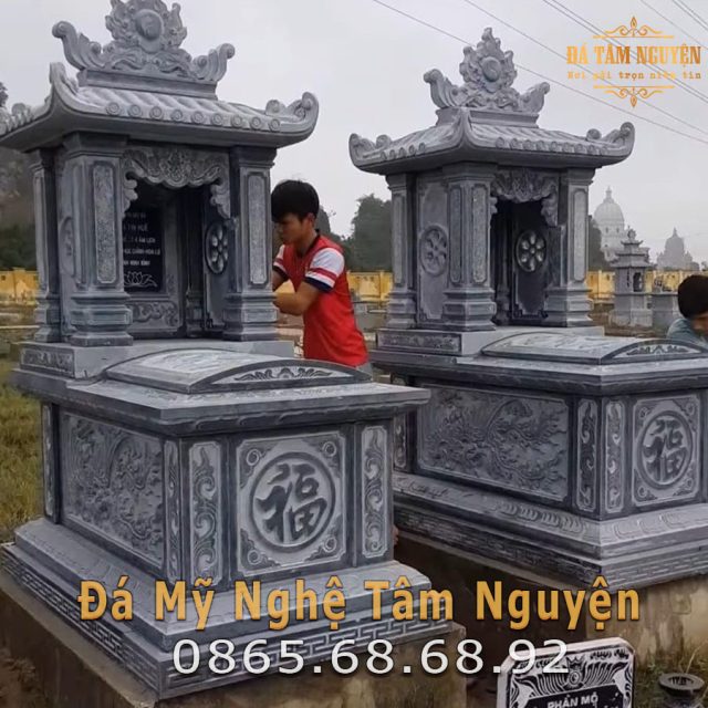 Mộ đá xanh đen một tầng mái