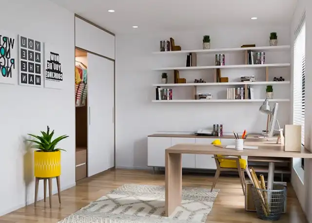 Bàn làm việc có kệ sách rời trang trí