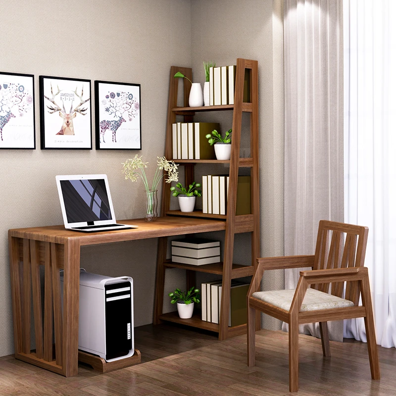 Bàn làm việc bằng gỗ liền giá sách bên cạnh