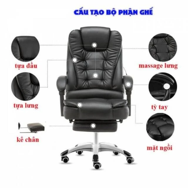 Cấu tạo ghế xoay văn phòng: Chân ghế đều thiết kế phần chân ghế hình sao gắn liền với hệ thống 5 bánh xe giúp người dùng di chuyển dễ dàng và linh hoạt