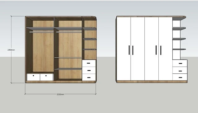 Kích thước tủ quần áo 4 cánh