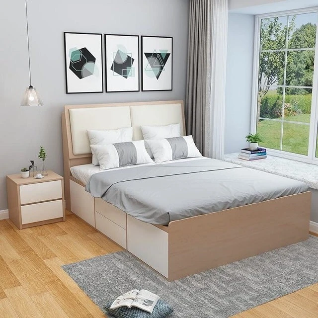 Mẫu giường làm từ chất liệu nhựa nâu trắng nhẹ nhàng