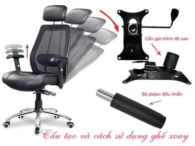 Nếu muốn điều chỉnh độ cao của ghế xoay, bạn chỉ cần gạt nhẹ tay vào chiếc cần gạt nằm ngay dưới đệm ghế