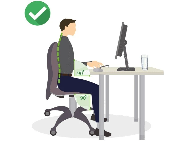 Phần đầu gối và chân dưới tạo thành một góc khoảng 90 độ