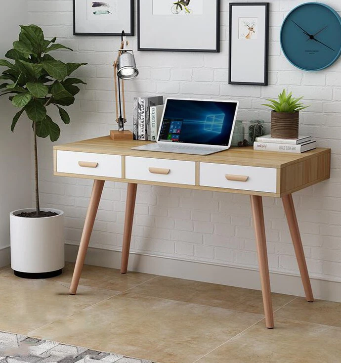 Bàn làm việc bằng gỗ MFC chân trụ tròn