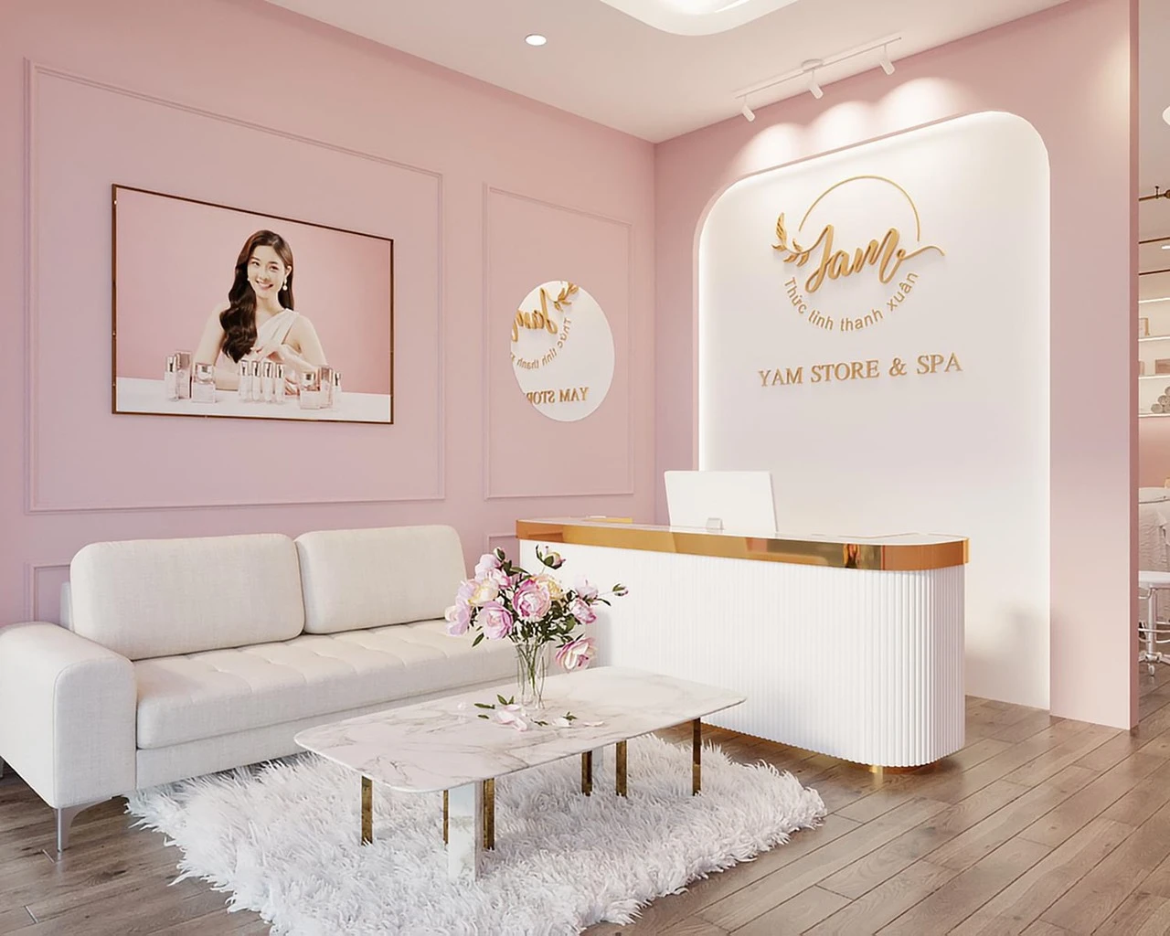 Quầy lễ tân Spa chữ U hiện đại